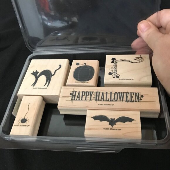 Stampin Up Autumn Apparitions Halloween Rubber Stamp Set Of 9 Cat Bat Pumpkin - Picture 3 of 8